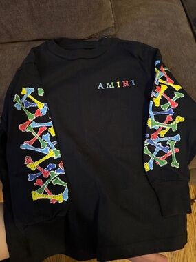 AMIRI Black Kids Long Sleeve Sweatshirt with Multicolor Sleeve Bones